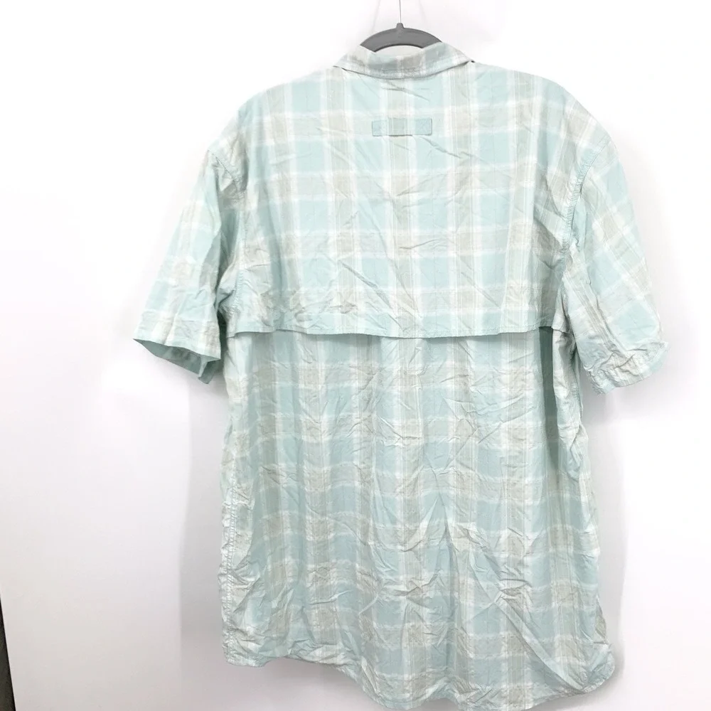 LL Bean Men‎ Size XXL Shirt Blue Plaid Short Sleeve Button Down Top Nylon Vent